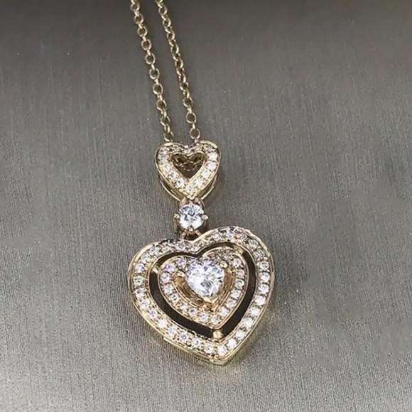 Jewelry - Diamond Double Heart Gold Toned Necklace